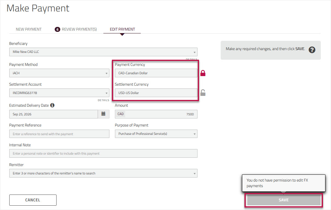 Restrict FX Payments